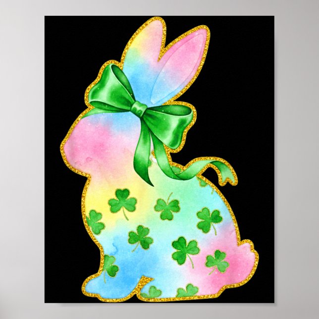 A Rainbow Rabbit With Green Bow And Shamrock St Pa Poster (Vorne)