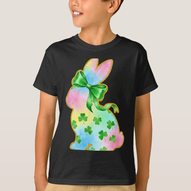 A Rainbow Rabbit With Green Bow And Shamrock St Pa T-Shirt (Vorderseite)