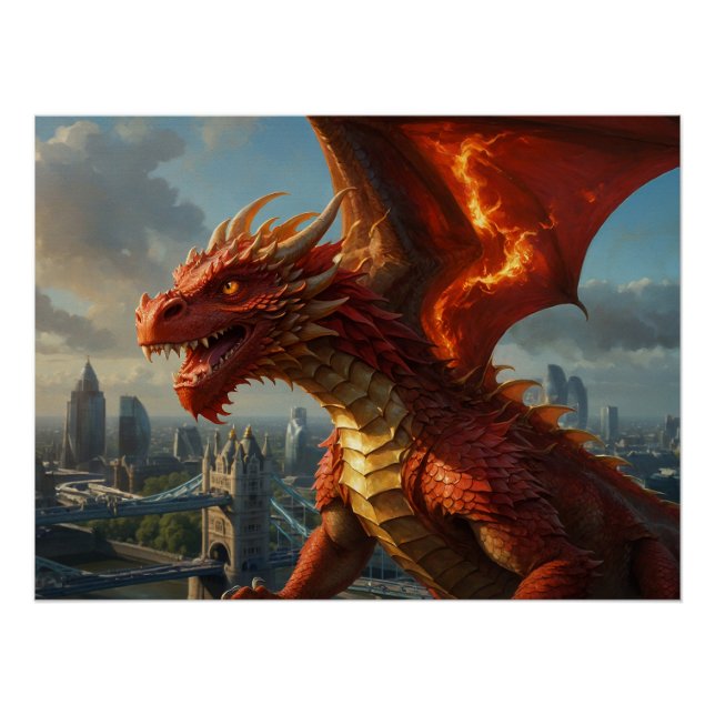 A Red Welsh Dragon Terrorizes London Poster (Vorderseite)