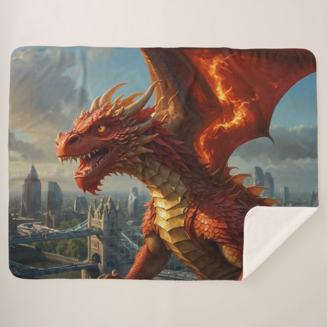 A Red Welsh Dragon Terrorizes London Sherpadecke (Vorderseite (Horizontal))