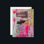 A Retro Boat Mixed Media Collage Pink Yellow Postkarte<br><div class="desc">A collage made and photographed by Angelandspot in the year 2026 with vintage images from a magazine of a person in a boat and various textbook pages with pink and yellow paint</div>