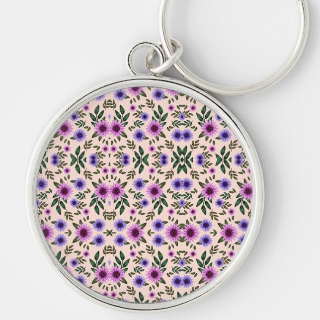 A round keychain features a detailed floral  schlüsselanhänger (Vorne)