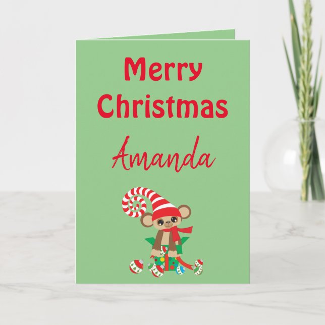 A Safari Monkey Green Christmas Card Karte (Vorderseite)