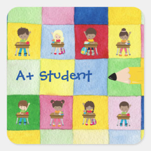 A+ Schüler in der Grundschule Kinderlehrer Quadratischer Aufkleber