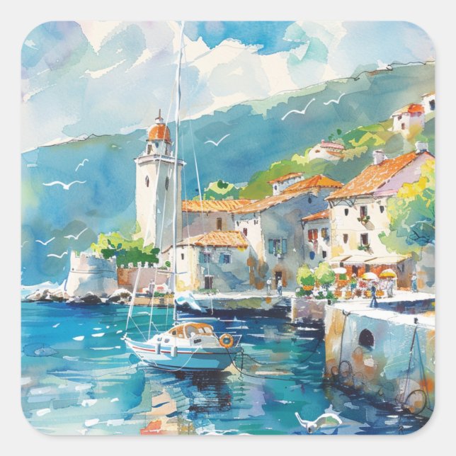 A Sea Port Quadratischer Aufkleber (Vorderseite)