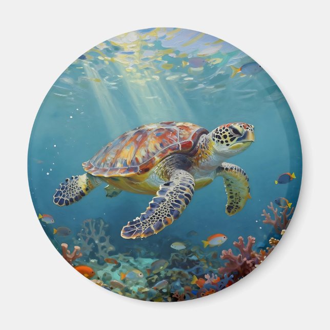 A Sea Turtle and Sun Rays in the Ocean Blue Magnet (Vorne)