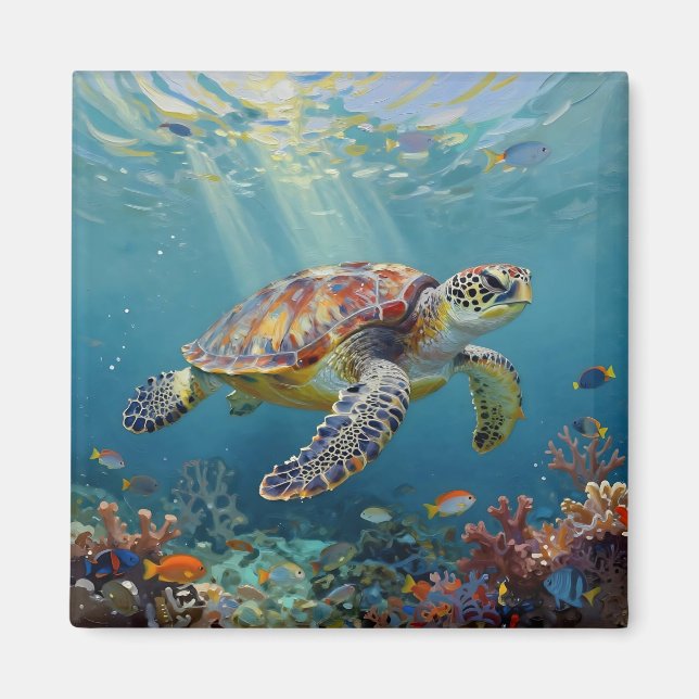 A Sea Turtle and Sun Rays in the Ocean Blue Magnet (Vorne)