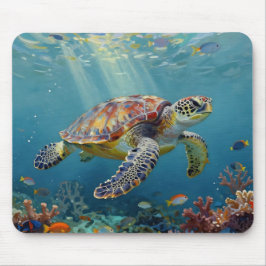 A Sea Turtle and Sun Rays in the Ocean Blue Mousepad