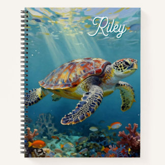 A Sea Turtle and Sun Rays in the Ocean Blue Notizbuch