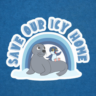 A seal and a penguin "Save Our Icy World" cartoon Aufkleber