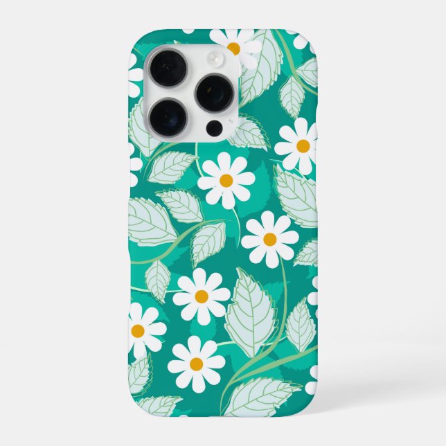 A seamless floral pattern features white daisies iPhone hülle (Rückseite)