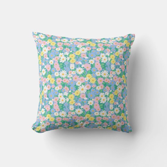  A seamless pattern of colorful daisies in pastel  Kissen (Vorderseite)