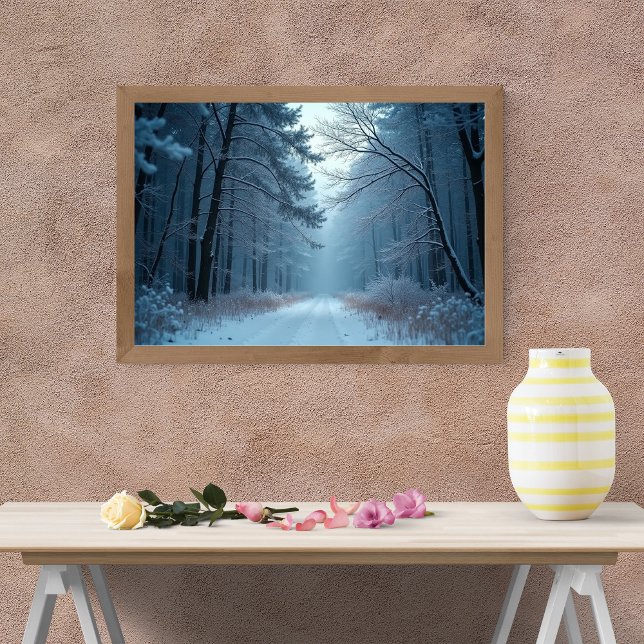 A Serene Path Through a Snow-Covered Forest Poster (Von Creator hochgeladen)