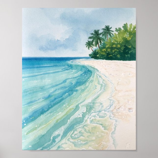 A Serene Tropical Beach in Watercolor Poster (Vorne)