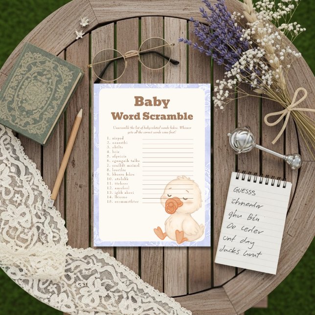 A  Silly Goose  baby Baby Word Scramble Game card Einladung (A Silly Goose baby Baby Word Scramble Game card)