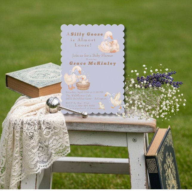 A Silly Goose is Almost Loose Blue Baby Shower Einladung (A Silly Goose is Almost Loose Blue Baby Shower Invitation)