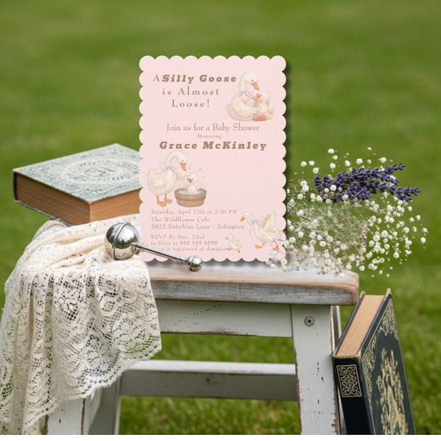 A Silly Goose is Almost Loose Pink Baby Shower Einladung (A Silly Goose is Almost Loose Pink Baby Shower Invitation)