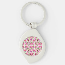A silver teardrop keychain with a round pink schlüsselanhänger