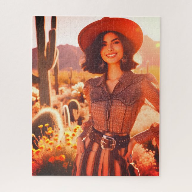 A Smiling Cowgirl in the Desert 520 Piece Puzzle  (Vertikal)