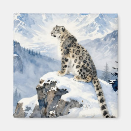 A Snow Leopard on Snowy Peak Magnet