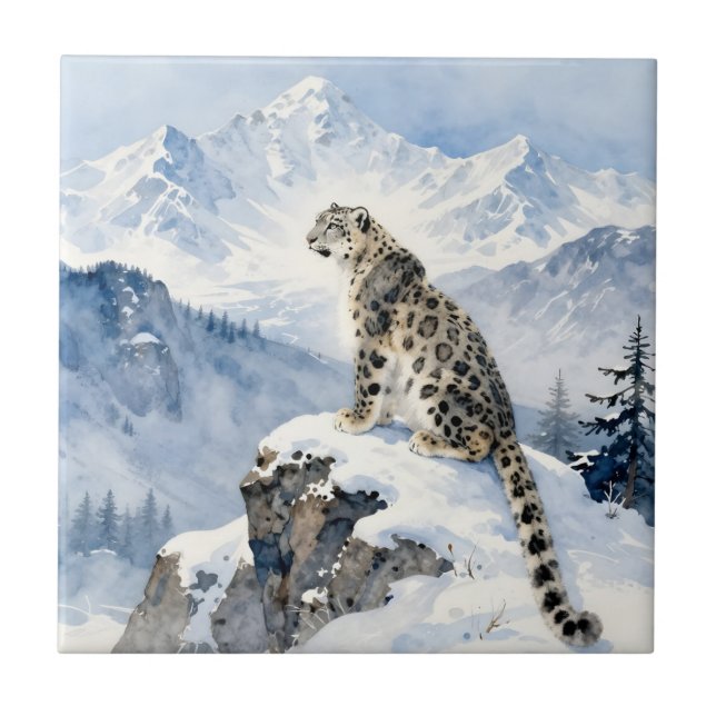 A Snow Leopard on Snowy Peak Personalized Fliese (Vorderseite)