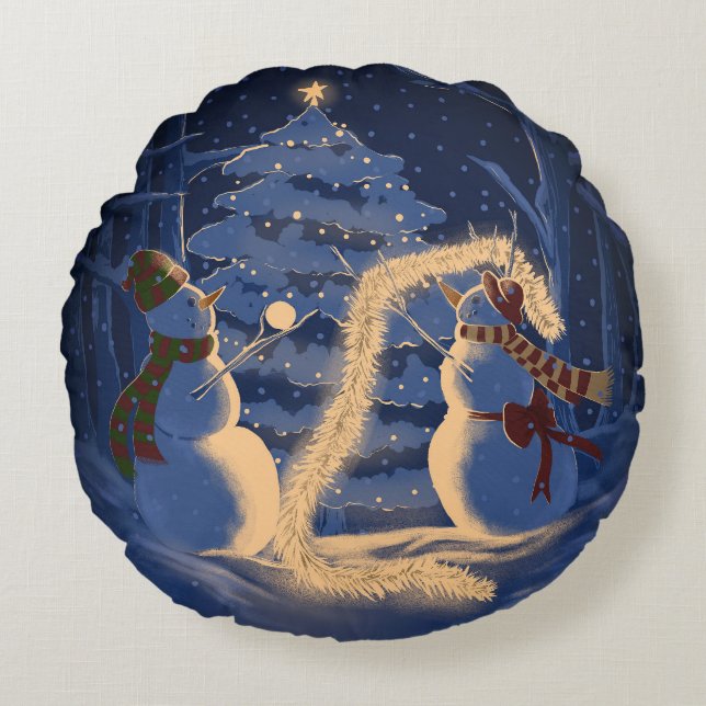 A Snowman Christmas Rundes Kissen (Vorderseite)