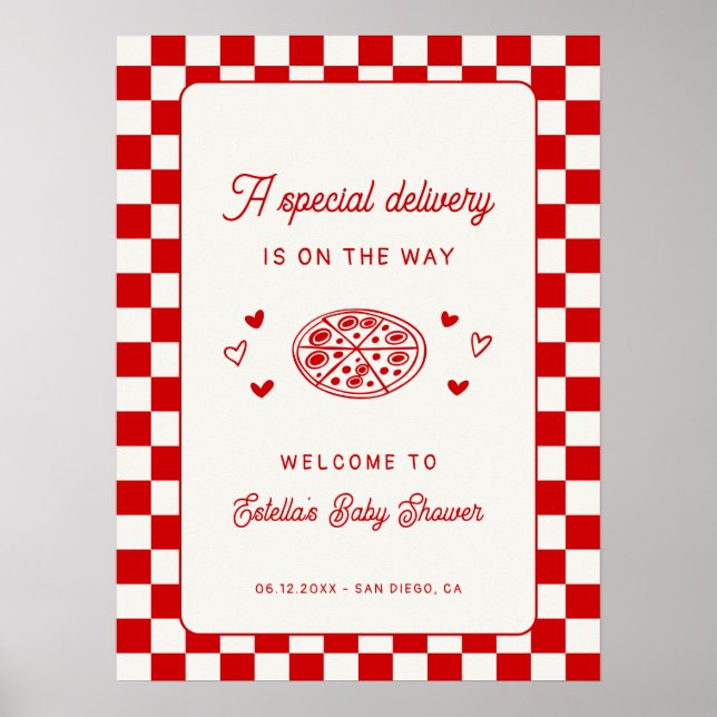 A Special Delivery Pizza Baby Shower Welcome Poster (Vorne)