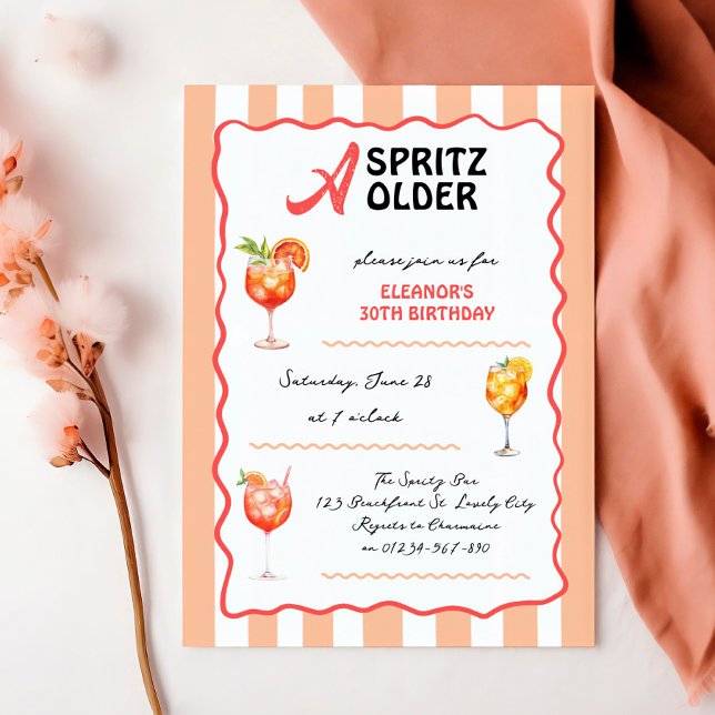 A Spritz Older Any Age Cocktail Birthday Party Einladung (A Spritz Older - Aperol spritz themed summer cocktail party invitation - editable for any age)