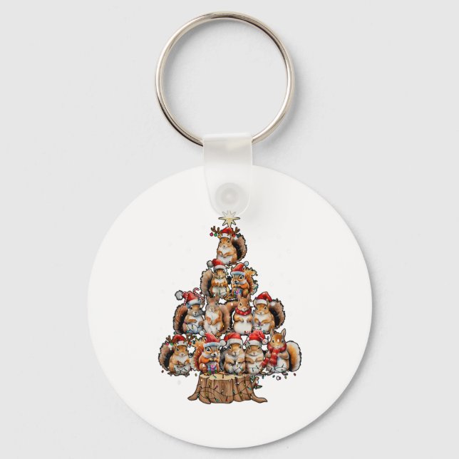 A Squirrel Christmas Tree Lights Forest Animal Lov Schlüsselanhänger (Vorderseite)