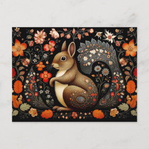 a Squirrel surrounded by flowers in dark colors Postkarte
