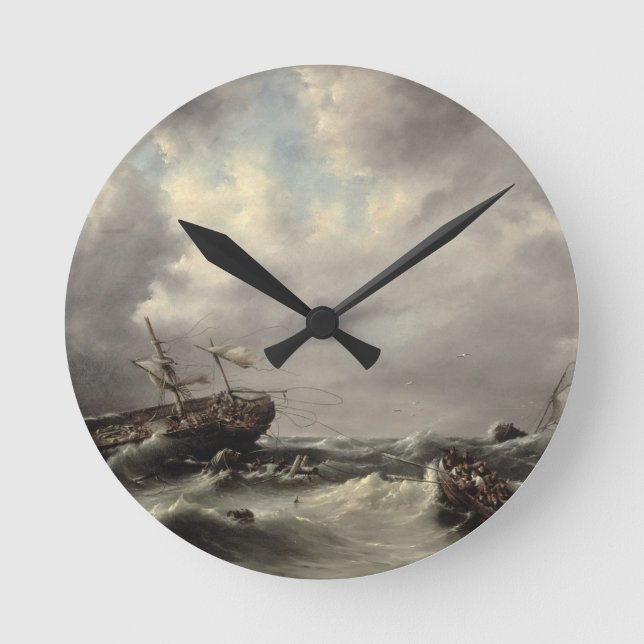 A Storm at Sea (Öl/Öl) Runde Wanduhr (Vorderseite)