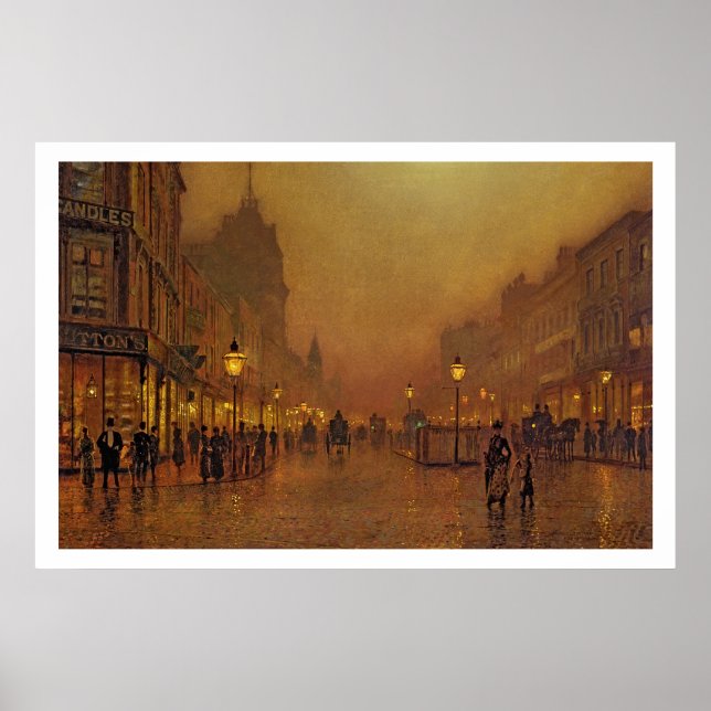 A Street at Night (Öl auf Tafel) Poster (Vorne)