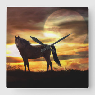 A surreal horse and moon clock quadratische wanduhr