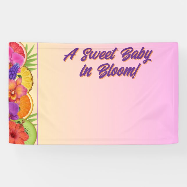 A Sweet Baby is in Bloom, Floral Fruit Baby Shower Banner (Horizontal)