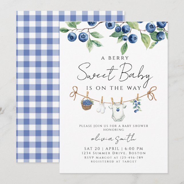  A Sweet Berry Blueberry Baby Shower  Einladung (Vorne/Hinten)