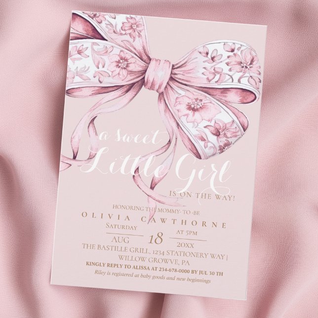 A Sweet Girl Pink Bow Baby Shower Invitation Einladung (Von Creator hochgeladen)