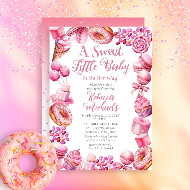 A Sweet Little Baby Candy Frame Girl Baby Sprinkle Einladung (A Sweet Little Baby Candy Frame Girl Baby Shower Invitation)
