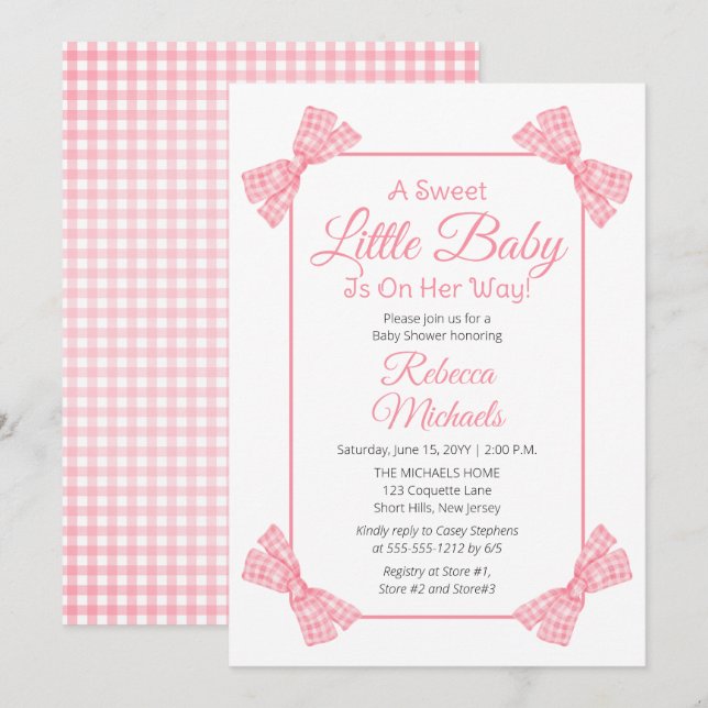 A Sweet Little Baby Pink Bows Girl Baby Shower Einladung (Vorne/Hinten)