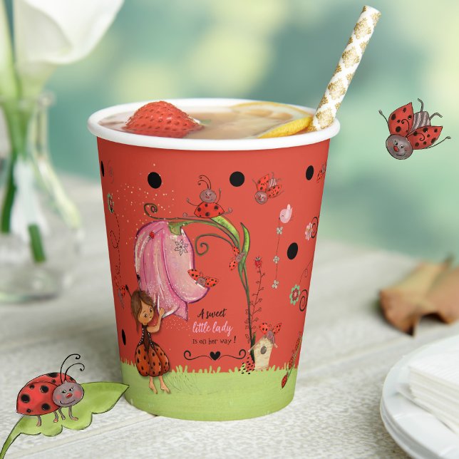 A Sweet Little Lady Ladybug Baby Shower Paper Cups Pappbecher (A Little Lady is on her Way Ladybug Baby Shower Invitation (3))