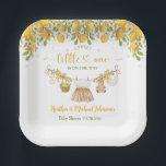 A Sweet Little One Lemon Citrus Baby Shower Pappteller<br><div class="desc">Welcome your little princess in style with our sweet little one lemon citrus floral baby shower paper plates. This design features watercolor lemons,  blossoms,  botanical greenery,  and cute baby clothes on a clothesline—the perfect theme for a lemon citrus spring or summer-inspired baby shower.</div>