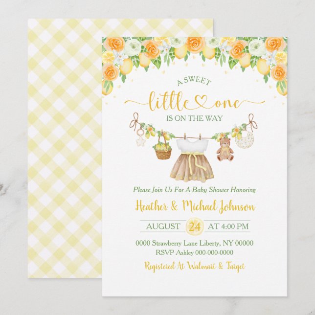 A Sweet Little One Lemon Citrus Floral Baby Shower Einladung (Vorne/Hinten)