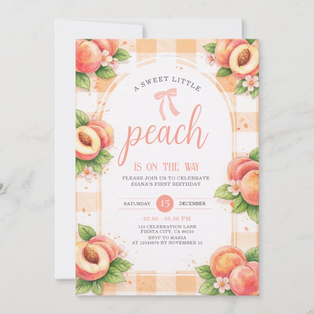 A Sweet Little Peach Birthday Invitation Einladung (Vorderseite)