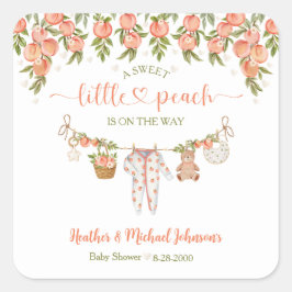 A Sweet Little Peach Clothesline Baby Shower Quadratischer Aufkleber