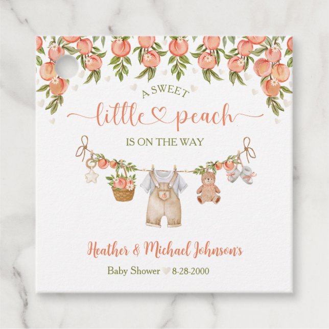 A Sweet Little Peach Clothesline Boy Baby Shower Geschenkanhänger (Vorderseite)