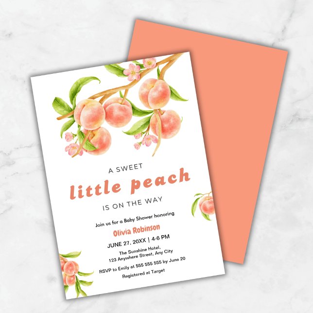 A Sweet Little Peach Fruit Baby Shower  Einladung (A Sweet Little Peach is on the Way Fruit Baby Shower Invitation  )