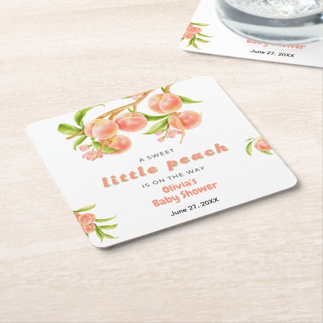 A Sweet Little Peach Fruit Baby Shower  Rechteckiger Pappuntersetzer (angewinkelt)