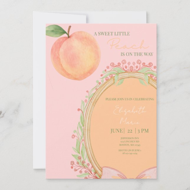 A Sweet Little Peach Is On The Way - Baby Shower Einladung (Vorderseite)