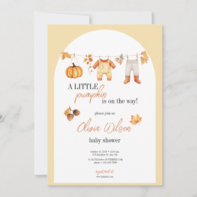 A Sweet Little Pumpkin Baby Shower Invitation  Einladung (Vorderseite)