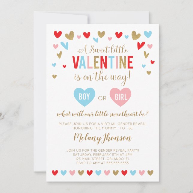 A Sweet little VALENTINE Gender Reveal Einladung (Vorderseite)