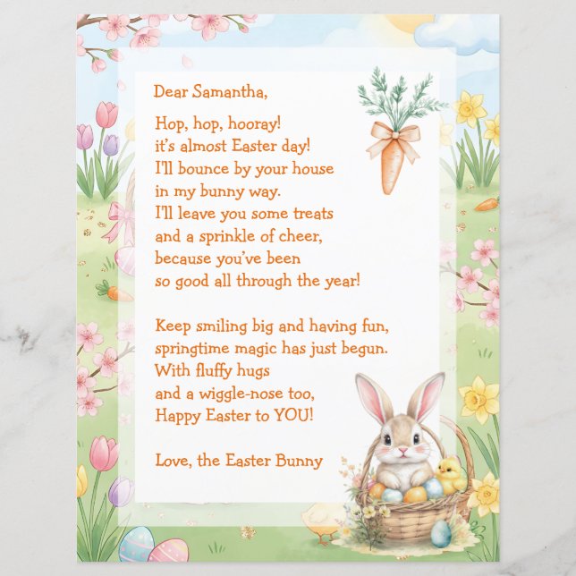 A Sweet Whimsical Easter Bunny Letter for Children (Vorderseite)